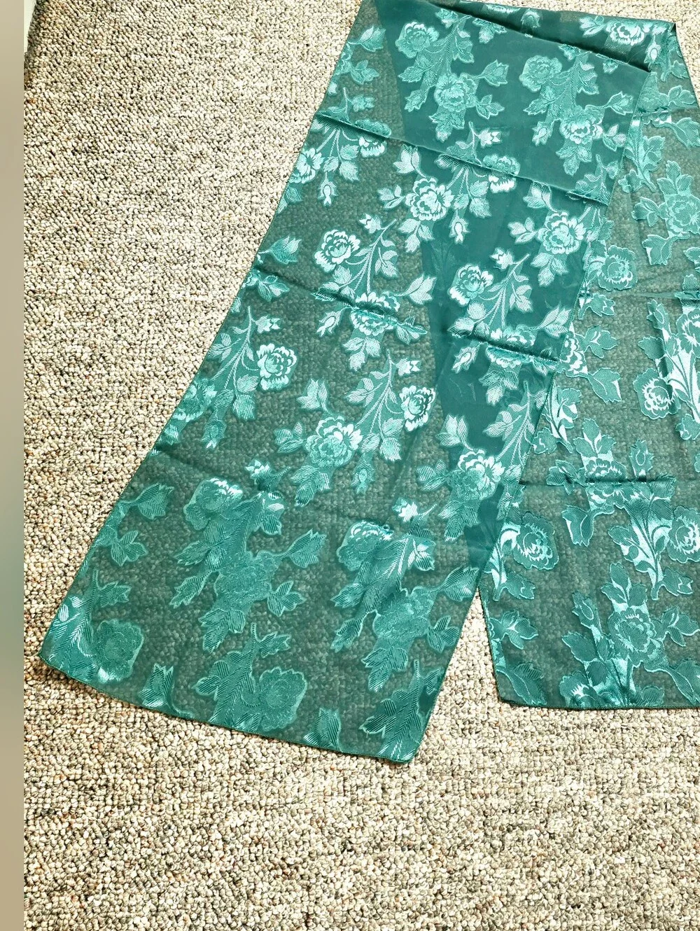 Cejon Accessories Deep Green Satin Jacquard Floral Oblong Scarf